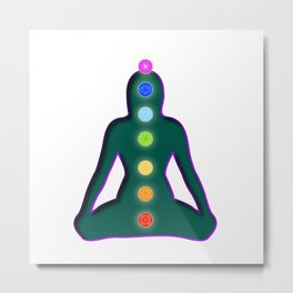 Meditating woman with aura colors and chakra symbols	 Metal Print