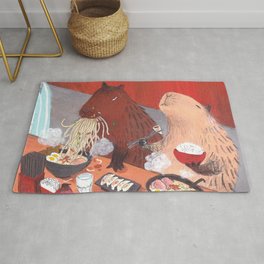 Raman Capybara Rug | Animal, Painting, Meal, Ramen, Lunch, Capybara, Rice, Japan, Resturant, Eating 