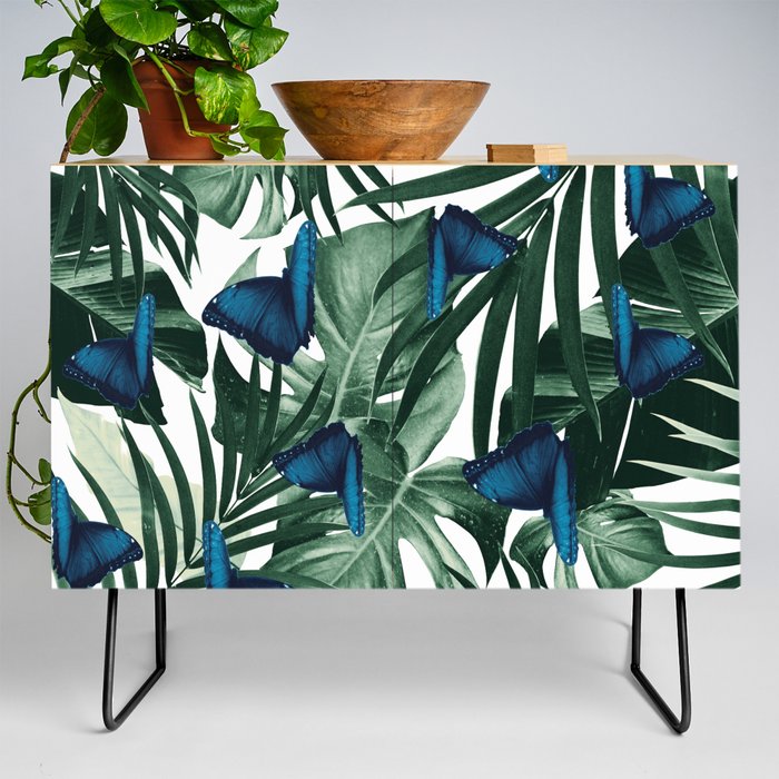 Tropical Butterfly Jungle Leaves Pattern #1 #tropical #decor #art #society6 Credenza