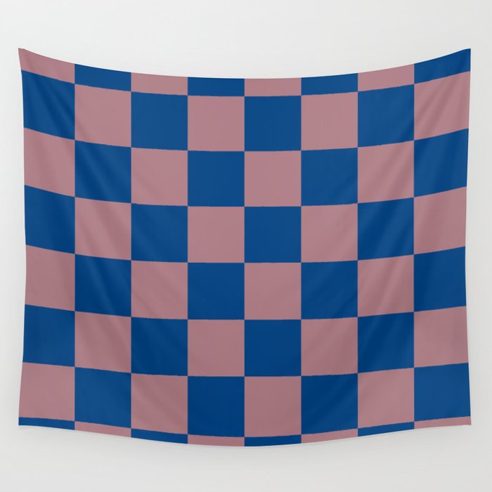 Checkerboard Checkered Checked Check Chessboard Pattern in Blue and Brown Color Wall Tapestry