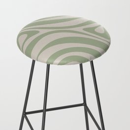 New Groove Retro Swirl Abstract Pattern in Sage and Beige Bar Stool