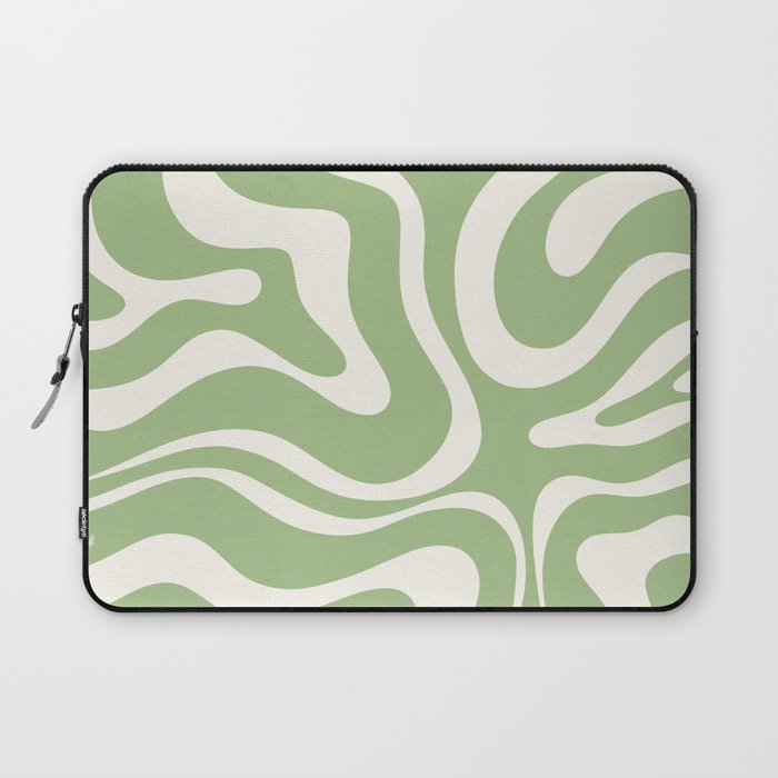 Modern Liquid Swirl Abstract Pattern in Light Sage Green and Cream Laptop Sleeve