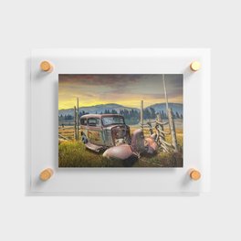 Abandoned Auto with Wood Fence in Western Landscape Floating Acrylic Print