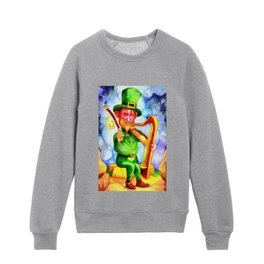 Irish Elf With Fiddle and Harp Kids Crewneck