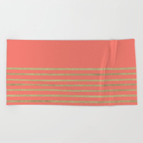 Peach and Gold Stripes Beach Towel