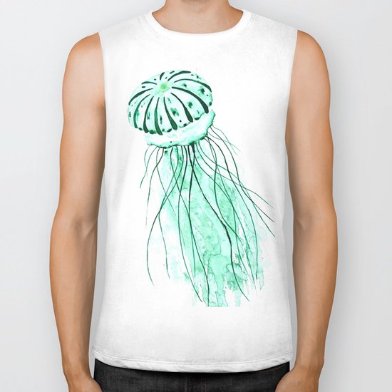 green jellyfish watercolor Biker Tank