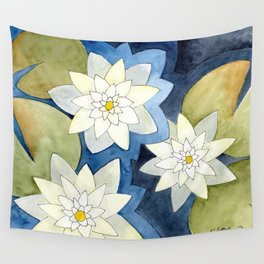 WHITE WATER LILIES ON WATERS Wall Tapestry