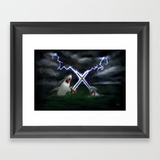 Shark vs. Narwhal Framed Art Print