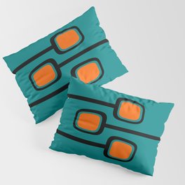 Mid Century Modern Retro Branches Minimalist Print on Vintage Teal with Pops of Orange Pillow Sham