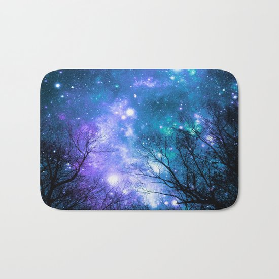 Black Trees Violet Teal Space Bath Mat