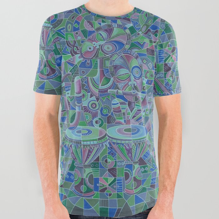 Drummer and the Flutist V music painting All Over Graphic Tee