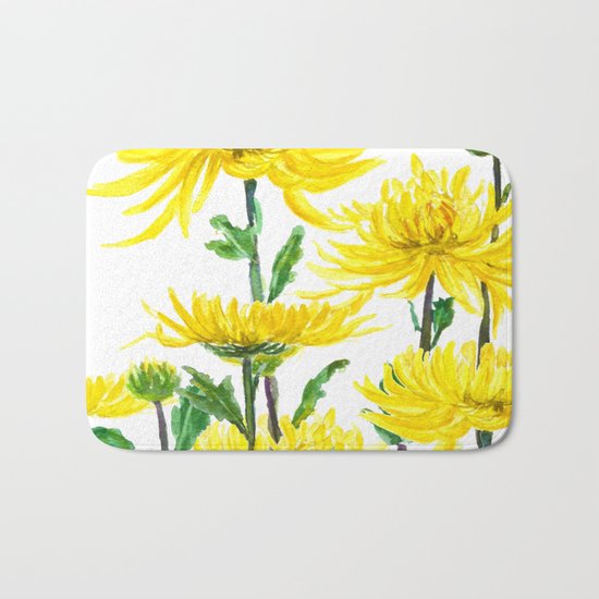 Yellow Chrysanthemums Bath Mat