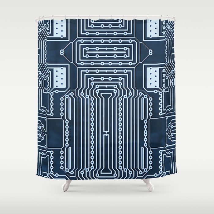 Blue Geek Motherboard Circuit Pattern Shower Curtain