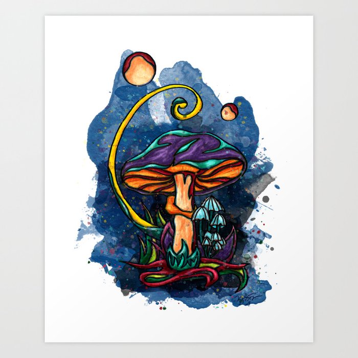 Magical mushrooms in whimsical night Art Print