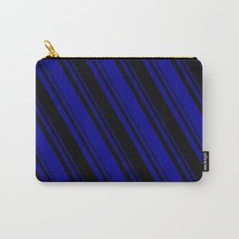 [ Thumbnail: Black & Dark Blue Colored Lines Pattern Carry-All Pouch ]