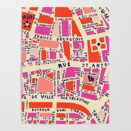 paris map pink Poster