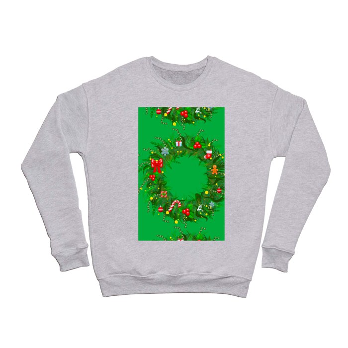 Christmas wreath dark green background  Crewneck Sweatshirt