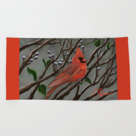 Male Cardinal DP151210a-14 Beach Towel