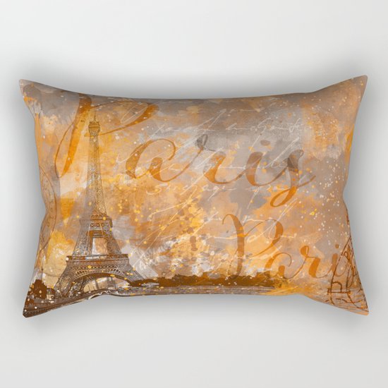 Paris Eifel Tower orange mixed media art Rectangular Pillow