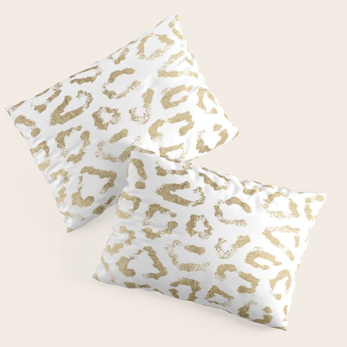Modern white chic faux gold foil leopard print Pillow Sham by Pink