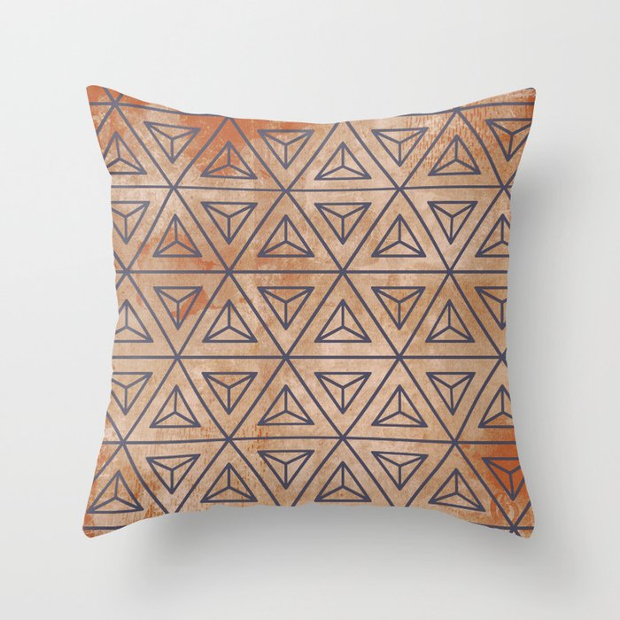 Geometric pattern burnt orange blue triangles Throw Pillow by A
