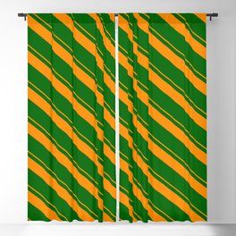 [ Thumbnail: Dark Orange & Dark Green Colored Lines Pattern Blackout Curtain ]