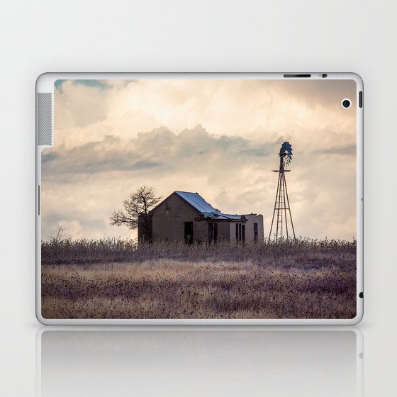 Test of Time - Abandoned House and Windmill in Front of Storm Clouds on Oklahoma Prairie Laptop & iPad Skin
