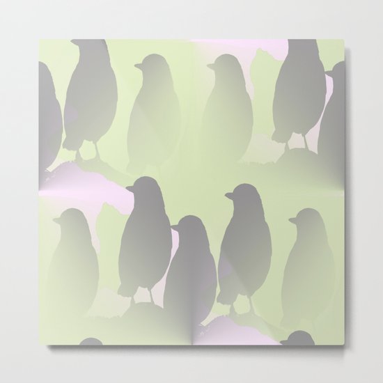 Spring mood - singing birds on a green pink background Metal Print