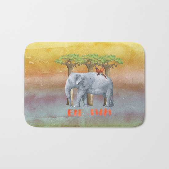 ELE FUN - Elephant Elephants Africa Watercolor Illustration Bath Mat