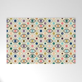 All Eyes Are On You - colourful abstract eyes on cream Welcome Mat