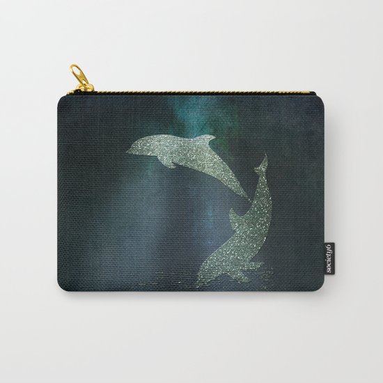 Playing glitter effect Dolphins- Dolphin Animal Sea Ocean #Society6 Carry-All Pouch
