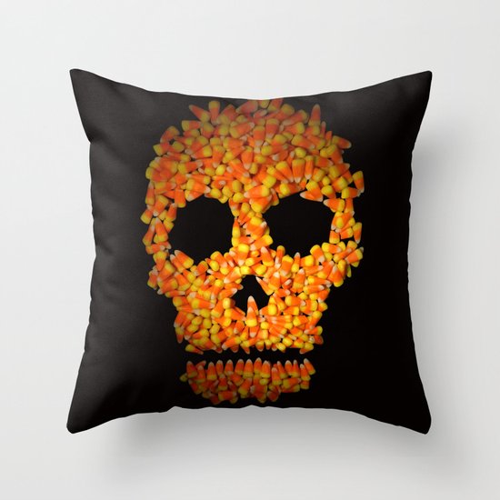 Candy Corn Skull Throw Pillow
