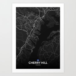 Cherry Hill, Virginia, United States - Dark City Map Art Print