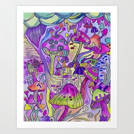 Mushroom Forest - Watercolor Illustration Art Print