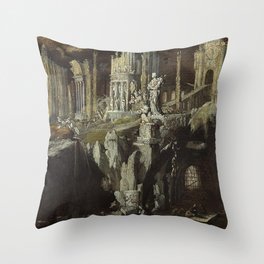 Roman ruins vintage painting Throw Pillow