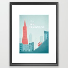 San Francisco Framed Art Print | Vintage Travel, City, Illustration, Sanfrancisco, Digital, Drawing, Architecture, Blue, Vector, Color 