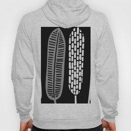 Black, Gray, And White Tropical Abstract Feathered Leaves Hoody