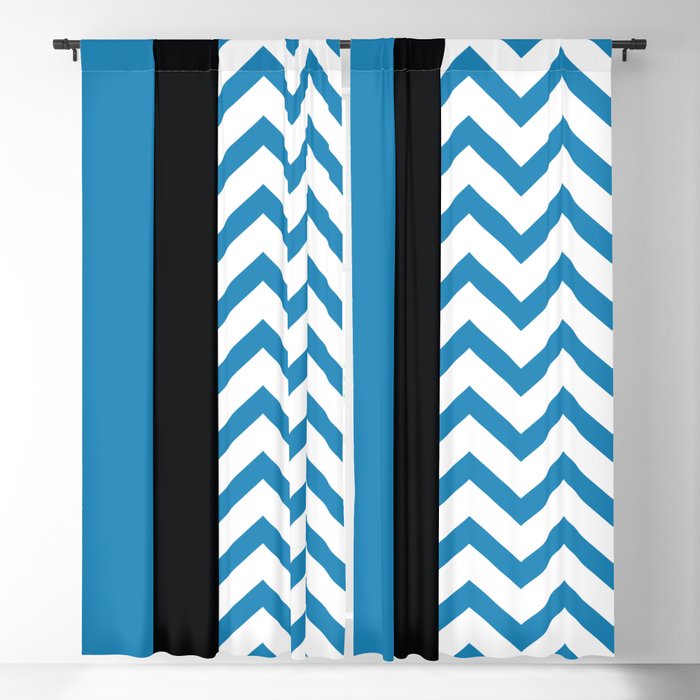 Mid-Century Stripes and Chevron Geometric Art Blue Black White Blackout Curtain