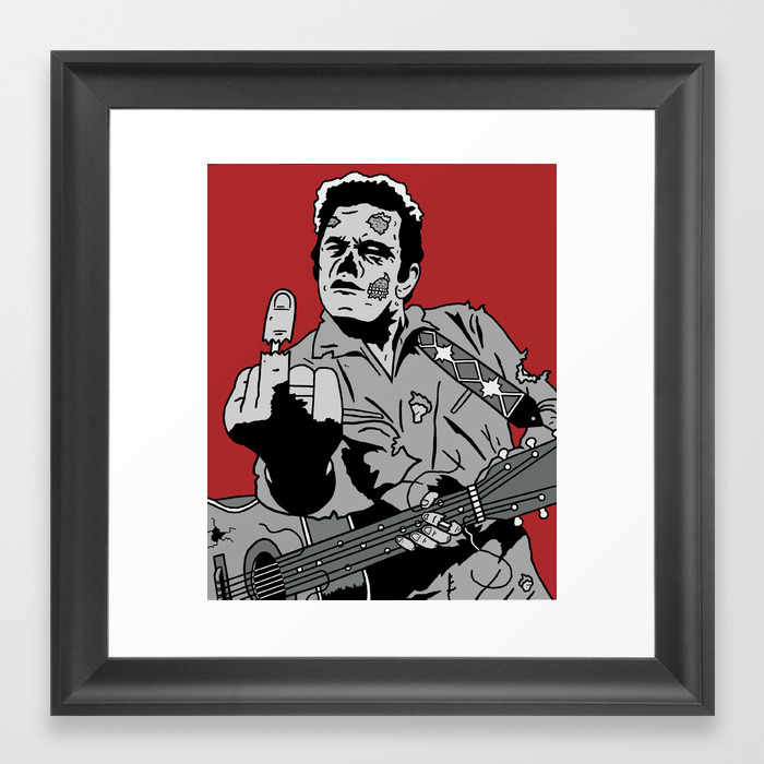 Johnny Cash Zombie Portrait Giving The Finger Print Framed Art Print By Belligerentmonkey Society6
