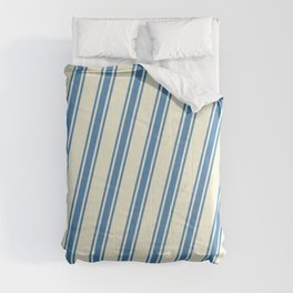 [ Thumbnail: Beige and Blue Colored Pattern of Stripes Comforter ]