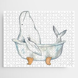 Beluga whale taking bath watercolor Jigsaw Puzzle