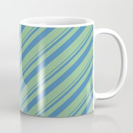 [ Thumbnail: Blue and Dark Sea Green Colored Lined/Striped Pattern Coffee Mug ]