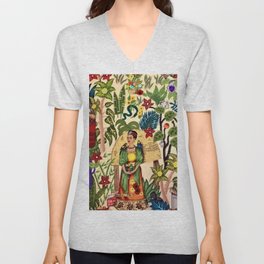 Coyoacán Mexican Garden of Casa Azul Lush Tropical Greenery Floral Landscape Painting V Neck T Shirt