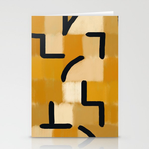 Yellow ochre checked maze Stationery Cards