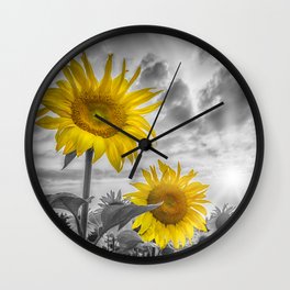 Yellow pop sunflower field | Panoramic View Wall Clock | Sun, Flowers, Flora, Summer, Helianthusannuus, Nature, Beauty, Yellow, Sunrays, Colorkey 