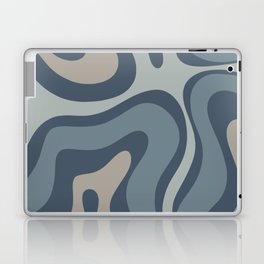 Modern Retro Liquid Swirl Abstract Pattern Vertical in Neutral Blue Gray Tones Laptop Skin
