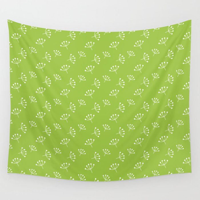 Apple Green And White Queen Anne's Lace pattern Wall Tapestry