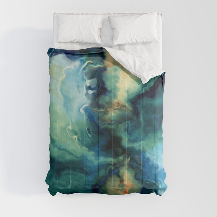 Marbled Ocean Abstract, Navy, Blue, Teal, Green Comforter