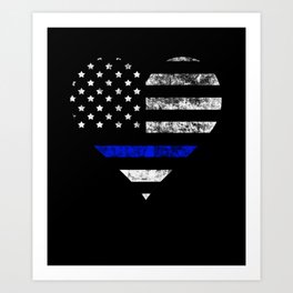 Thin Blue Line Police Officer LEO USA America Flag Heart Gift Cop Sherrif Blue Lives Matter Art Print