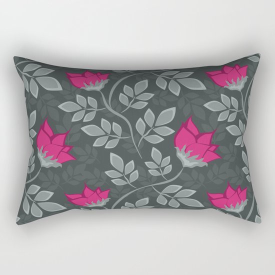 Bright pink flowers on gray Rectangular Pillow